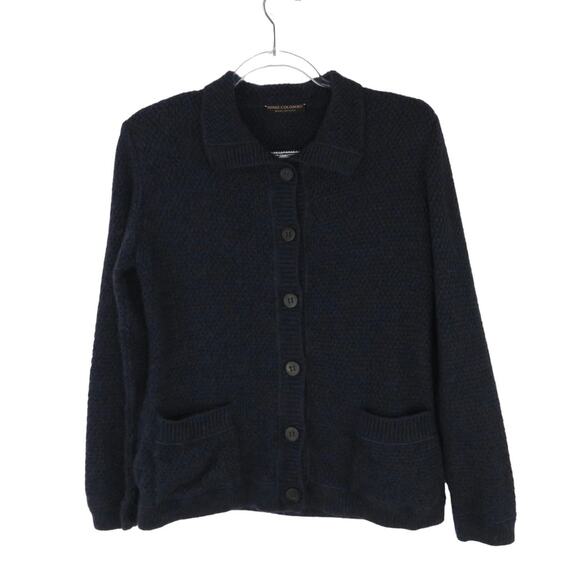 NINO COLOMBO Italy Merino Wool Knit Sweater Navy Blue Small Designer - Picture 2 of 5